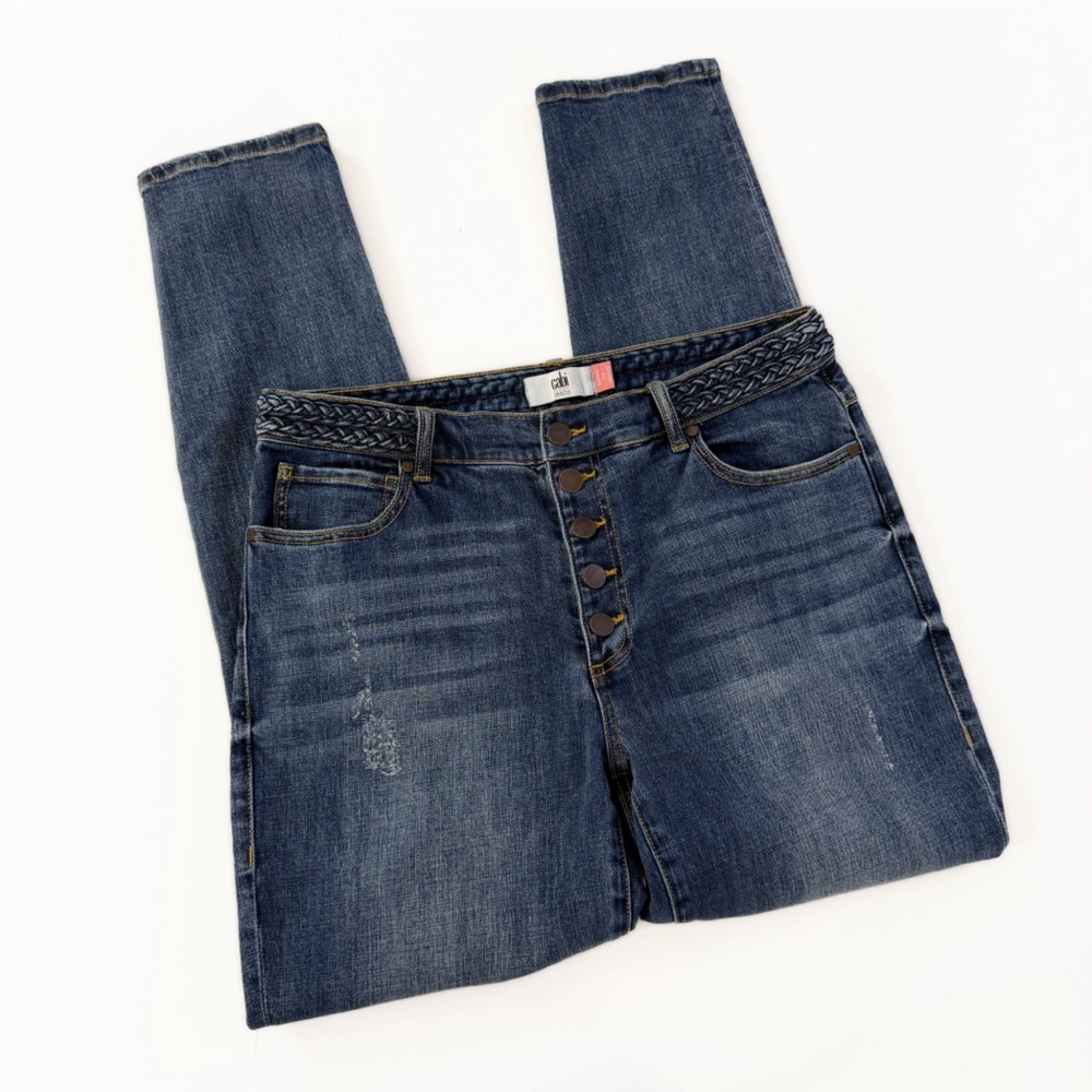 Cabi Jeans Womens 12 Button Fly Braided Waist 5694 Skinny Stretch High Rise